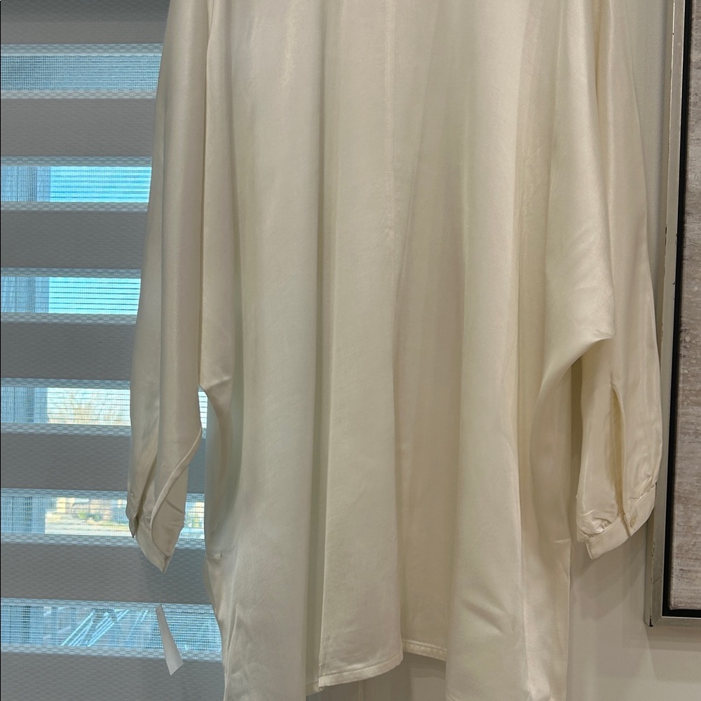 Equipment Cream Satin Button-Front Blouse Made in France - Picture 7 of 9